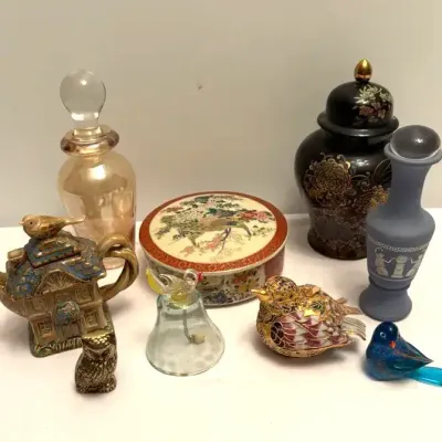 Vintage Japanese Porcelain Ginger Jar/Vase, Trinket Box and Vanity Bottles