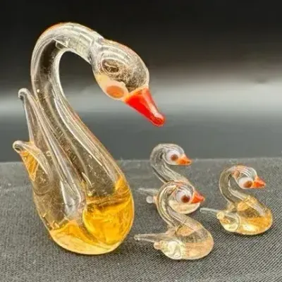 Vintage Hand-Blown Glass Swans