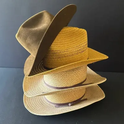Vintage Straw (3) And Felt (1) Cowboy Hats