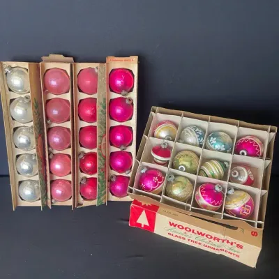 Shiny Brite Brand Glass Christmas Ornaments / Vintage Walgreens Glass Ornaments