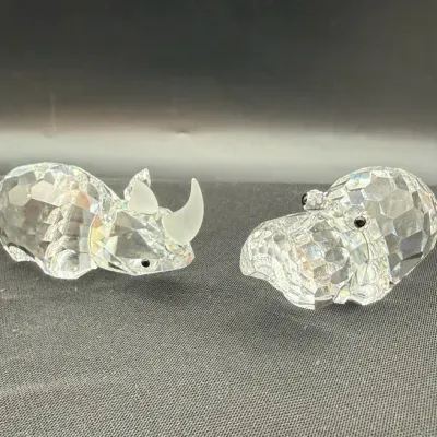 Swarovski Crystal Rhinoceros And Hippopotamus From The Retired African Wildlife Collection