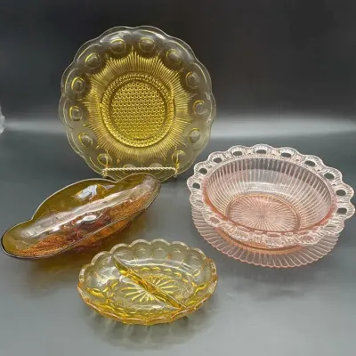 MCM Amber, Yellow and Pink Vintage Glassware