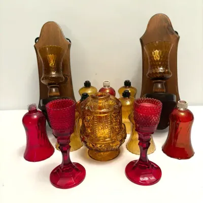 Vintage Indiana Glass Fairy Lamp & Candle Holders