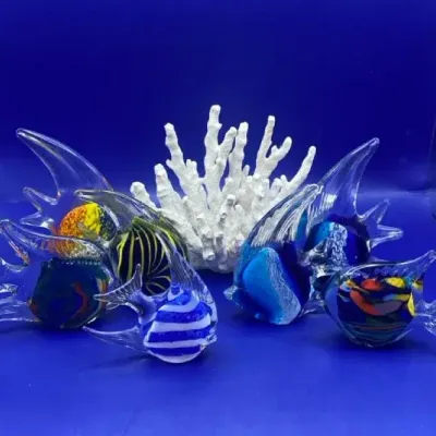Murano Style Glass Angelfish With White Coral