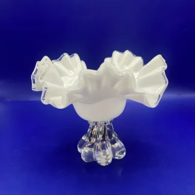 Vintage Fenton Art Glass "Silver Crest" milk glass footed compote candy dish.