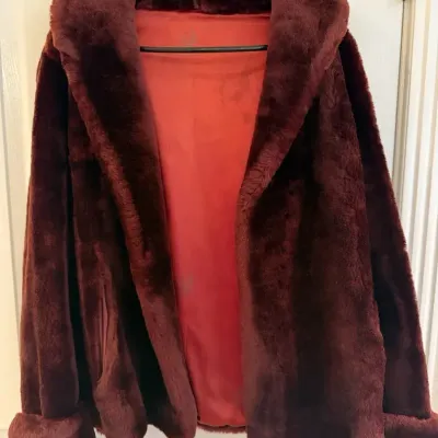 Vintage Faux Fur Maroon Brown Coat