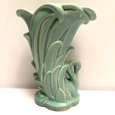 Vintage McCoy Pottery Aqua Swan Vase