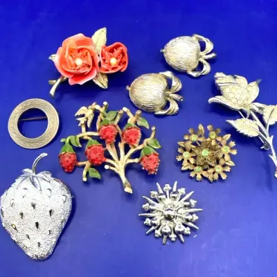 MCM Costume, Jewelry, Brooches, And Clip On Earrings Some Sara Coventry Strawberry  FLOWERS