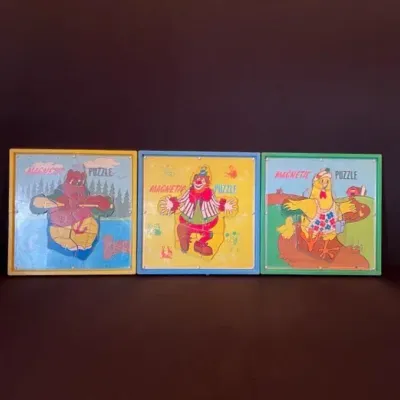 Vintage 1970s M-I Toys Magnetic Inlaid Plastic Puzzles, Lot Of 3