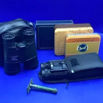 2 Binoculars, 3 Wallets And 1 Vintage Razor