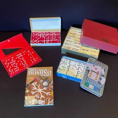 Handmade Wooden Domino Racks (set Of 6) & Mystery Lot Of Domino Sets