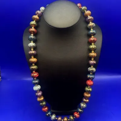 Multicolored Bubble Necklace With Gold Tone, Bead Spacers