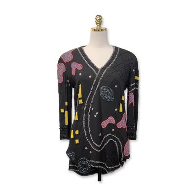 Fabrice 1980s Beaded Pop Art Blouse