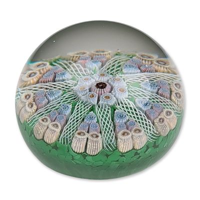 Strathearn Scotland Millefiori and Latticinio Glass Paperweight