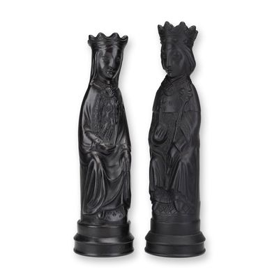 A Pair of Wedgwood Black Basalt King and Queen Chess Pieces by Arnold Machin