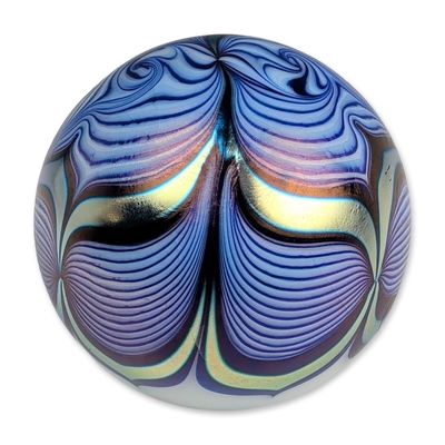 Steven Correia Iridescent Pulled Feather Art Glass Paperweight