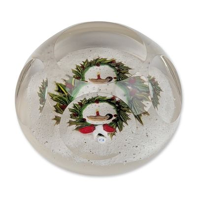 Lewis Kain Faceted Glass Christmas Wreath Paperweight