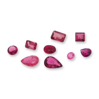 Collection of Nine Mixed Cut Loose Rubellite Gemstones