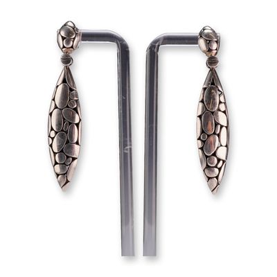 Pair of John Hardy Sterling Silver Kali Pebble Marquise Drop Earrings