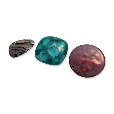 Three Gjedde Danish Enamel and Abalone Brooches