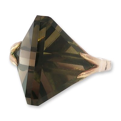 Retro 10K Yellow Gold Smoky Quartz Cocktail Ring