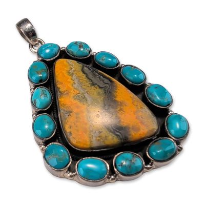 Southwestern Sterling Silver Bumblebee Jasper and Turquoise Pendant