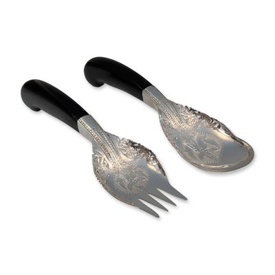 Pair of Mohd Salleh & Sons Malaysian Silver Serving Utensils