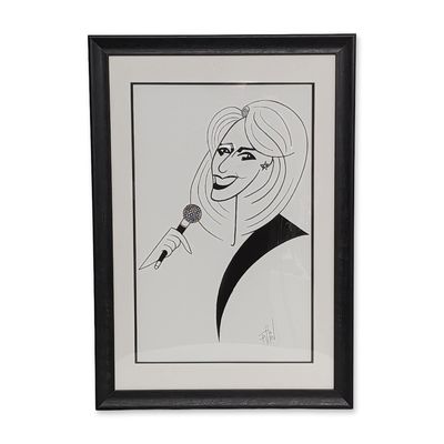 Ink Caricature of Jamie deRoy by Ken Fallin (American, b. 1948)