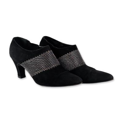 Fendi Black Suede Rhinestone Ankle Boots