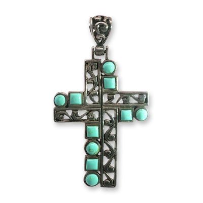 Native American Style Sterling Silver Turquoise Cross Pendant