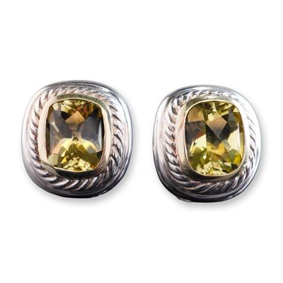 Pair of David Yurman Sterling Silver and 14K Yellow Gold Albion Citrine Earrings
