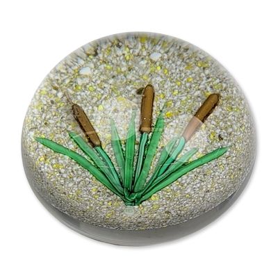 Hugh Edmund Smith 1973 Art Glass Cattails Paperweight