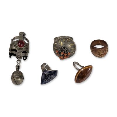 Group of Five Ethnic Style Silver Toned Statement Rings