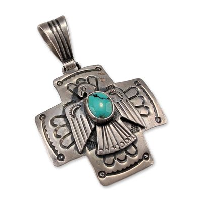 Emer Thompson Navajo Sterling Silver Turquoise Thunderbird Pendant