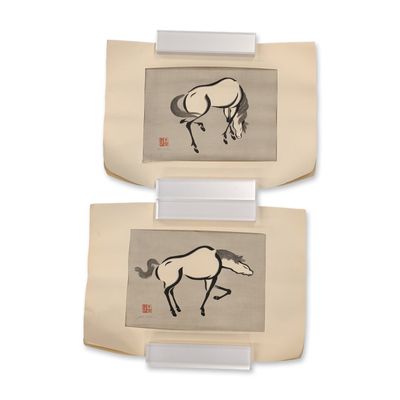 2pc Urushibara Mokuchu (Japanese 1888-1953)  Studies of Horses Woodblock Prints