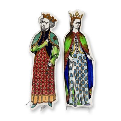 A Pair of Wedgwood of Etruria and Barlaston Medieval King and Queen Ceramic Wall Plaques