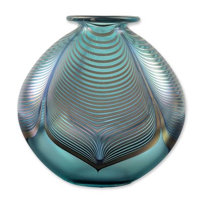 Stuart Abelman1986 Iridescent Pulled Feather Glass Vase