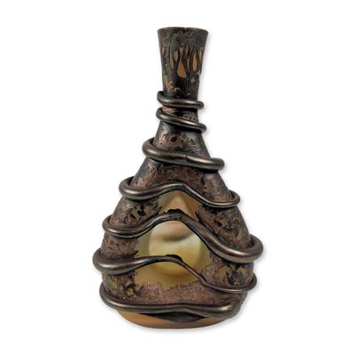 Romblast Romania Glass with Metal Overlay Vase