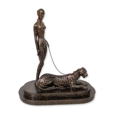 Erte (Russian/French, 1892-1990), Bronze Sculpture, Femme avec Panthere, Signed & Numbered