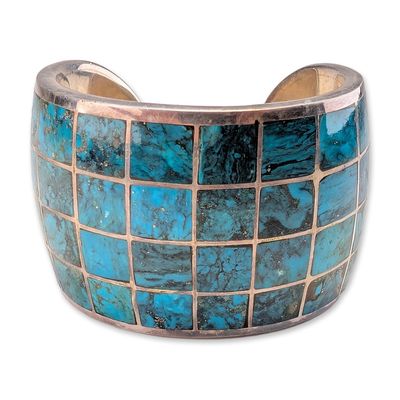 Federico Jimenez Southwestern Sterling Silver and Turquoise Inlay Cuff Bracelet