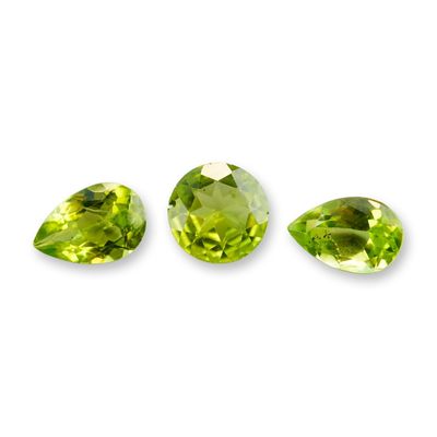 3pc Green Peridot Round and Pear Shape Stones