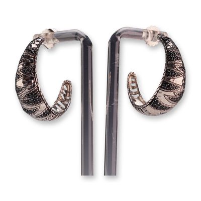 Pair of John Hardy Sterling Silver and Black Sapphire Tapered Hoop Earrings