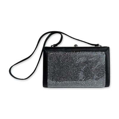Judith Leiber Black Crystal Satin Evening Bag