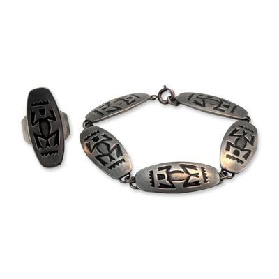 2pc Jorgen Jensen Danish Modernist Pewter Bracelet and Ring Set