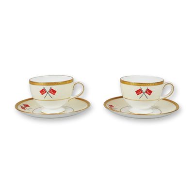 4pc Wedgwood Bone China Teacups and Saucers, Historical Kuwaiti Flags Pattern