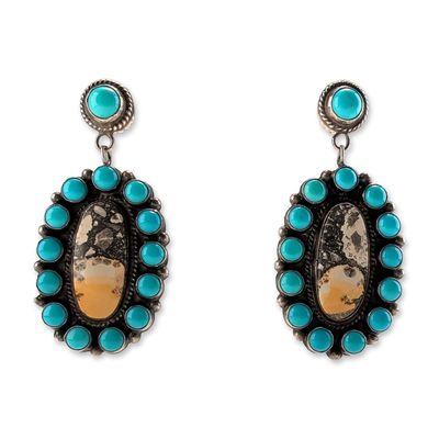 Anthony Skeets Navajo Sterling Silver Turquoise and Jasper Earrings