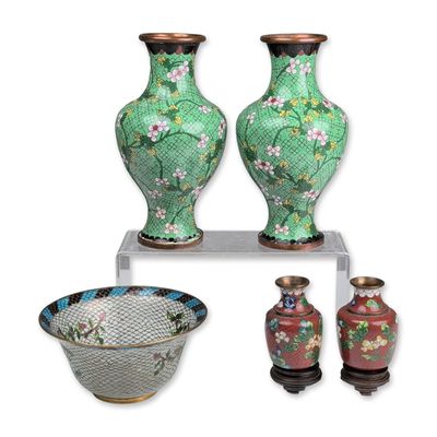 Collection of Seven Chinese Cloisonne and Plique-a-jour Enamelware