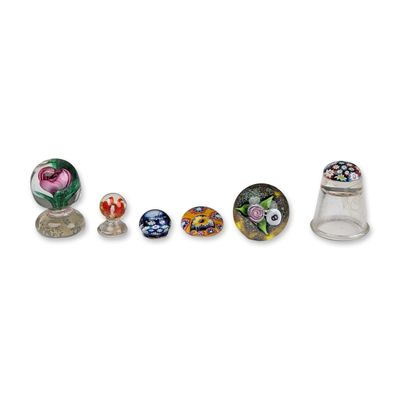 Collection of Six Art Glass Miniatures including Caithness Thimble