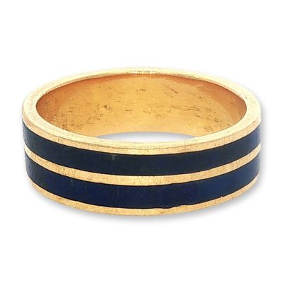 18K Yellow Gold and Blue Inlay Band Ring