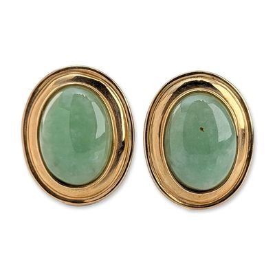 14K Yellow Gold Jade Cabochon Earrings